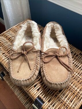 UGG Women's Chestnut Suede Moccasin Slippers with Shearling Lining